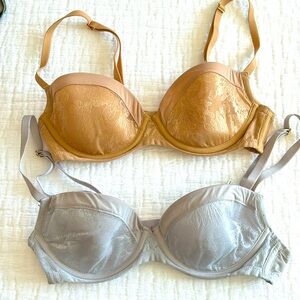 Soma “Lightest Lift Demi” bras. Selling a ‘Lot’ of two! Size 32B lt gray & tan